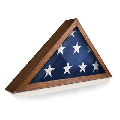 wholesale custom 5x9.5 Solid Wood brown Flag Case Frame Burial Funeral Veteran Flag Elegant Display Case