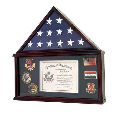 Amazon hot selling custom Solid Wood Wall Mounted Burial Flag Display Case Certificate Holder Frame for a 3' X 5' Flag