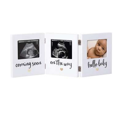 Amazon hot selling custom MDF white baby Triple Sonogram Keepsake Frame for Parents Perfect Gift