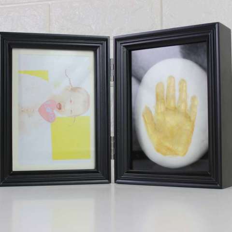 High Quality Black White Baby Clay Handprint And Footprint 3D Deep 5*7 Wood Shadow Box Photo Picture Frames Wholesale