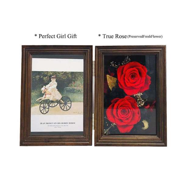 5*7Inch Hot Sale Preserved Flower Roses Gifts photo frame Custom Black Solid  Wood Picture Frame