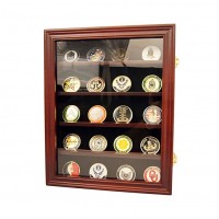 14x17 inch Walnut Custom Lockable 30 Military Challenge Coin Poker Chip Sports Coin Display Case Cabinet Glass Door