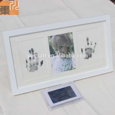 2020 new design wholesale custom black wood baby photo frame handprint footprint ink picture frame for kids