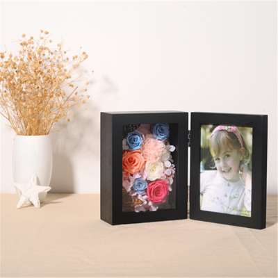 DIY High Quality Custom Personalized Picture 3D Engraved Photo Frame Shadow Box Preserved Fresh Flower Display Case