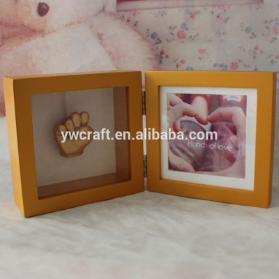 New design wood babay handpring and footprint casting shadow box photo frame