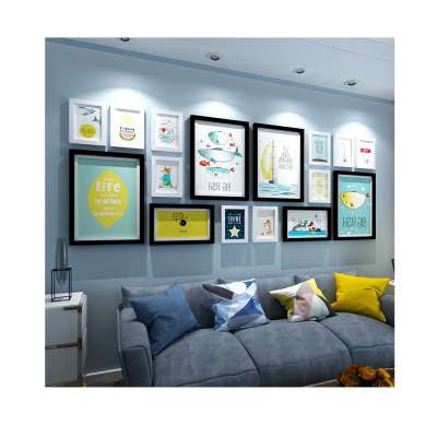 High quality photo frame living room modern style decorative wall hanging creative kit set solid wood picture frame