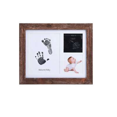 custom 8x10 distressed Brown MDF New Parents Baby Shower Gender Reveal Party Baby Hand and Footprint Photo Frame